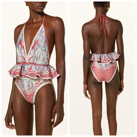 NEW! Zimmermann Indigo & Ruby Vitali Paisley Ruffle One-Piece Swimsuit - Picture 3 of 16